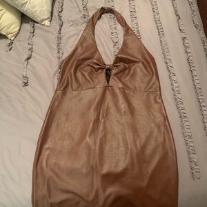 Chocolate brown faux leather mini dress!!